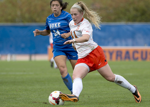 Syracuse midfielder Maddie Damm has started five games this season and come off the bench in seven more.