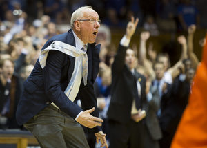 Jim Boeheim reacts to a charge called on C.J. Fair in the final minute. Boeheim later dubbed it the 