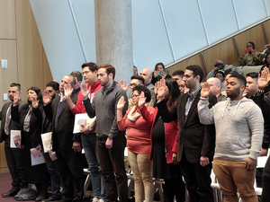 Immigrants from across the world swore their allegiance to the United States during the Monday event.