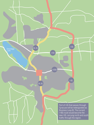 The community grid plan released Monday would redirect I-81 traffic onto I-481, which would become the new I-81. 