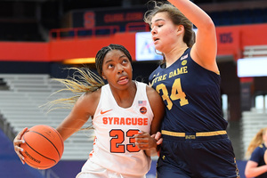 Kiara Lewis drives to the net against Notre Dame in the Carrier Dome.