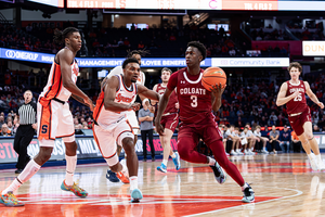 Colgate's Jalen Cox drives to the basket for two of his 21 points on the night.