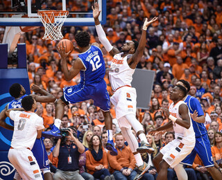 Duke's Justise Winslow goes up for a layup against Christmas in the first half.