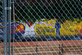 A long mural with artwork and quotes is all that is left of what used to be Hungry Chuck's and Funk 'n Waffles. Photo taken Aug. 8, 2017