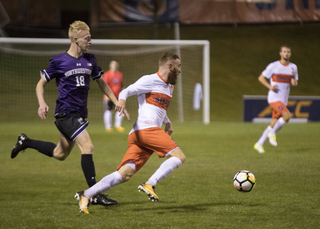 Junior forward/midfielder Hugo Delhommelle looks to facilitate. 